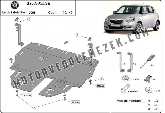 Acél motor, sebbeségváltó, hütő, első lökhárító védőlemez Skoda Fabia 2