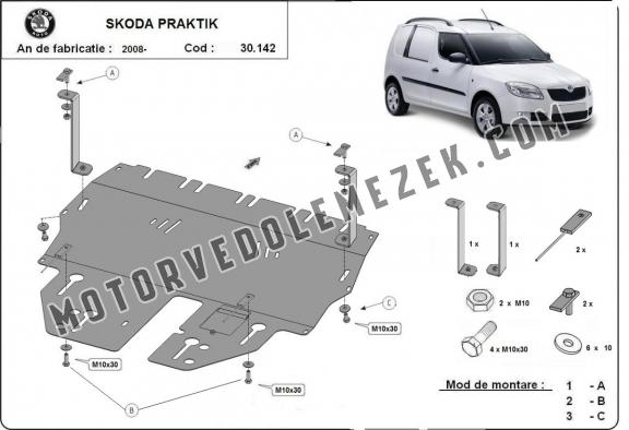 Acél motor, sebbeségváltó, hütő, első lökhárító védőlemez Skoda Praktik
