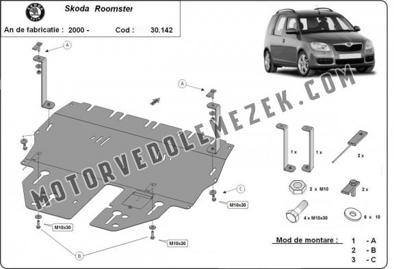 Acél motor, sebbeségváltó, hütő, első lökhárító védőlemez Skoda Roomster