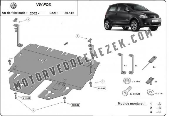 Acél motor, kapcsolószekrény, hütő védőlemez VW Fox