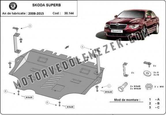 Acél motor, sebbeségváltó, hütő, első lökhárító védőlemez Skoda Superb