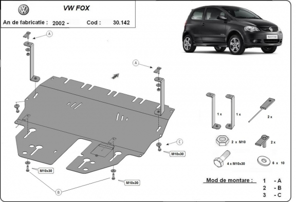 Acél motor, kapcsolószekrény, hűtő védőlemez VW Fox