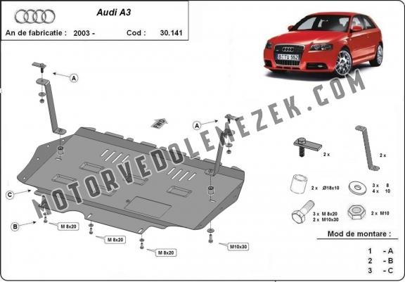 Acél motor, kapcsolószekrény, hütő védőlemez Audi A3