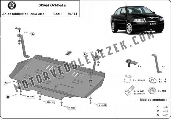 Acél motor, kapcsolószekrény, hütő védőlemez Skoda Octavia 2