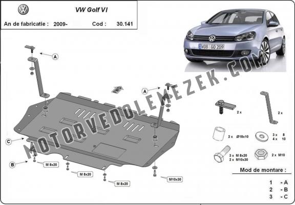 Acél kapcsolószekrény, hütő védőlemez  VW Golf 6