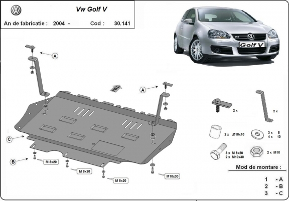 Acél motor, kapcsolószekrény, hűtő védőlemez Vw golf mk5