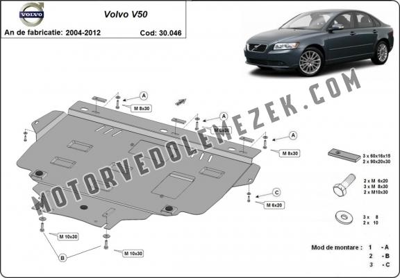 Acél motor, kapcsolószekrény, hütő védőlemez Volvo V50
