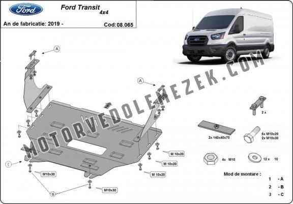 Acél motor, kapcsolószekrény, hütő védőlemez Ford Transit - 4x4