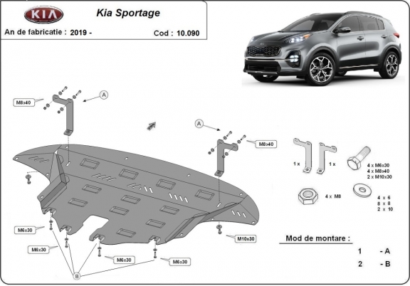 Acél motor, sebességváltó, hűtő, első lökhárító védőlemez Kia Sportage