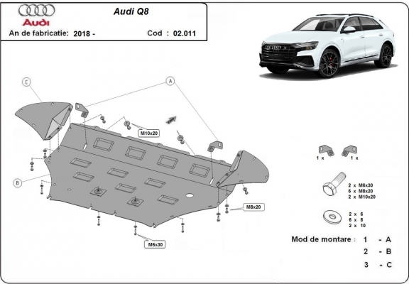 Acél motor, hűtő védőlemez Audi Q8