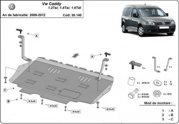 Acél motor, kapcsolószekrény, hűtő védőlemez Volkswagen Caddy