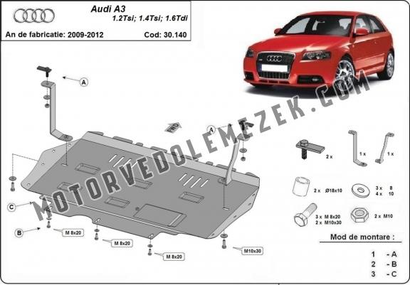 Steel skid plate for the protection of the engine and the gearbox for Audi A3