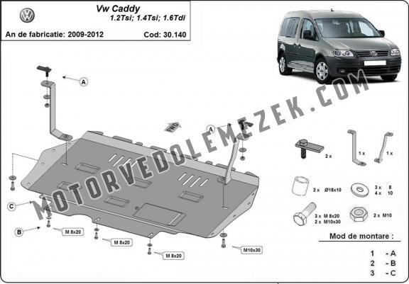 Acél motor, kapcsolószekrény, hütő védőlemez Volkswagen Caddy 