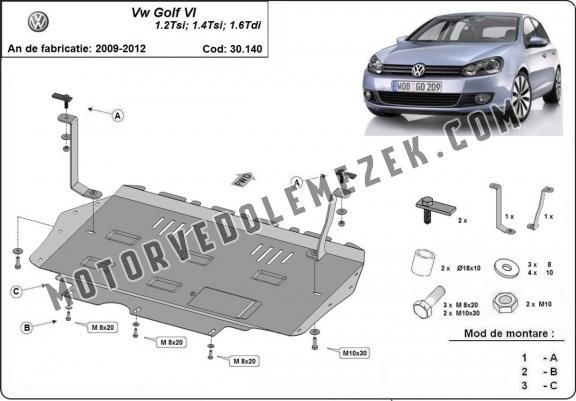 Acél motor, kapcsolószekrény, hütő védőlemez VW Golf 6