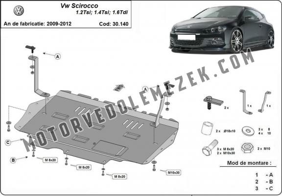 Acél motor, kapcsolószekrény, hütő védőlemez Volkswagen Scirocco