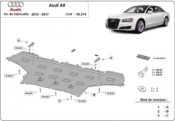 Acél motor, hűtő védőlemez Audi A8