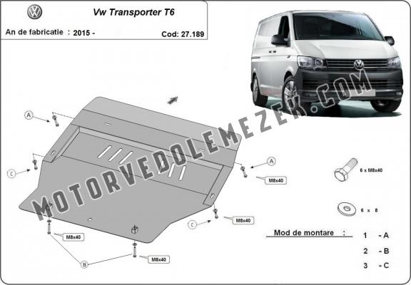 Acél motor, sebbeségváltó, hütő, első lökhárító védőlemez Volkswagen Transporter T6