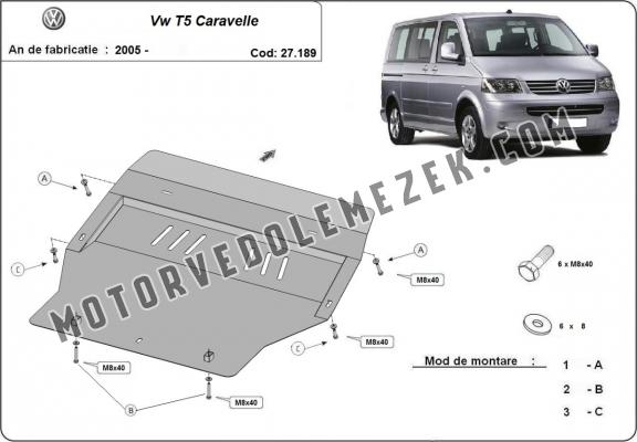 Acél motor, sebbeségváltó, hütő, első lökhárító védőlemez Volkswagen Caravelle T5