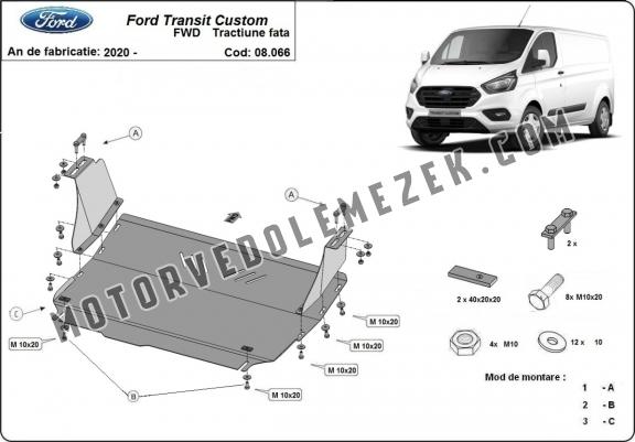 Acél motor, sebbeségváltó, hütő, első lökhárító védőlemez Ford Transit Custom