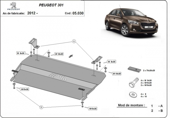Acél motor, kapcsolószekrény védőlemez Peugeot 301