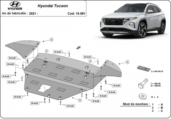 Acél motor, sebességváltó, hűtő, első lökhárító védőlemez Hyundai Tucson