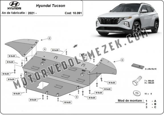 Acél motor, sebbeségváltó, hütő, első lökhárító védőlemez Hyundai Tucson