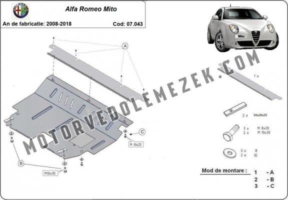 Acél motor, kapcsolószekrény, hűtő védőlemez Alfa Romeo Mito