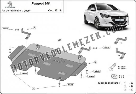 Acél motor, kapcsolószekrény, hütő védőlemez Peugeot 208