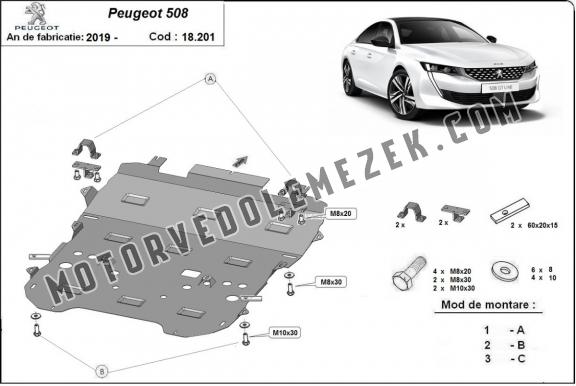 Acél motor, sebbeségváltó, hütő, első lökhárító védőlemez Peugeot 508