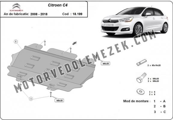 Acél motor, kapcsolószekrény védőlemez Citroen C4