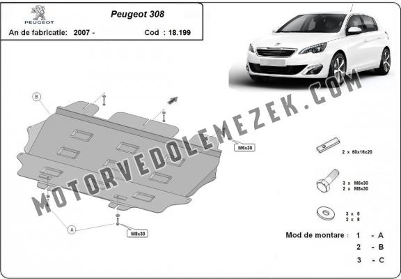 Acél motor, kapcsolószekrény, hütő védőlemez Peugeot 308