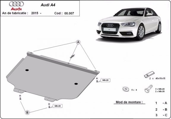 Acél kapcsolószekrény védőlemez Audi A4 B9 All Road