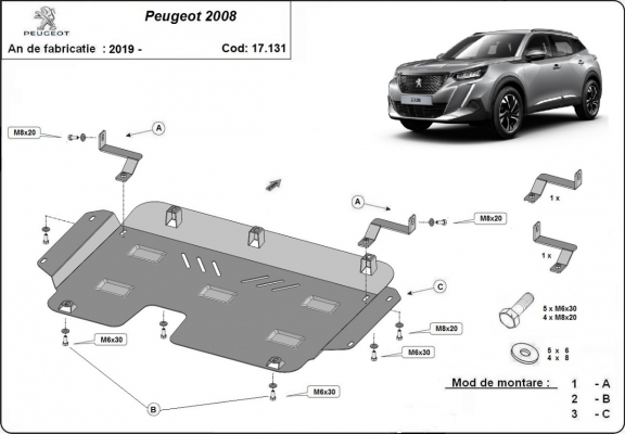 Acél motor, kapcsolószekrény, hűtő védőlemez Peugeot 2008