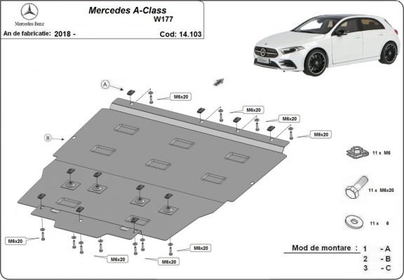 Acél motor, kapcsolószekrény, hűtő védőlemez Mercedes A-Class W177