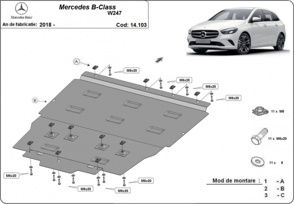 Acél motor, kapcsolószekrény, hűtő védőlemez Mercedes B-Class W247