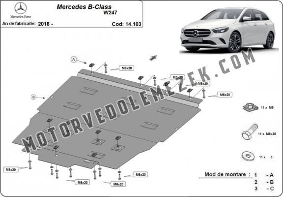 Acél motor, kapcsolószekrény, hütő védőlemez Mercedes B-Class W247