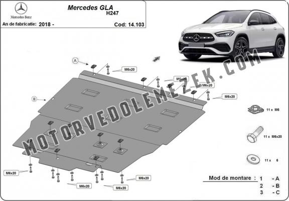 Acél motor, kapcsolószekrény, hütő védőlemez Mercedes GLA H247