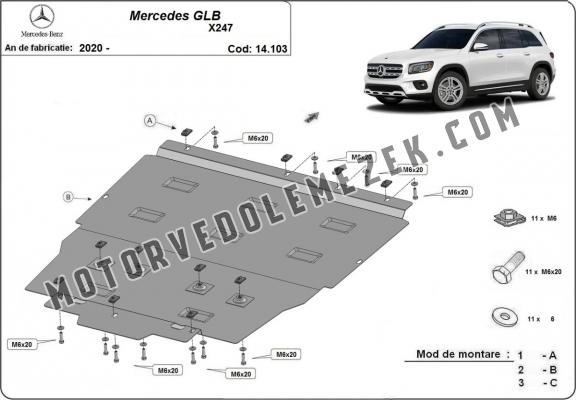 Acél motor, kapcsolószekrény, hütő védőlemez Mercedes GLB X247