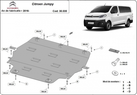 Acél motor, kapcsolószekrény, hűtő védőlemez Citroen Jumpy