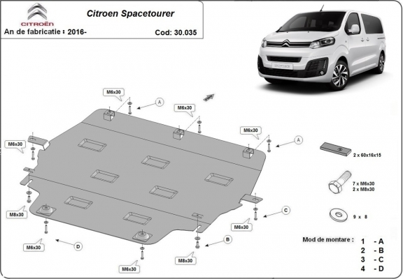 Acél motor, kapcsolószekrény, hűtő védőlemez Citroen Spacetourer
