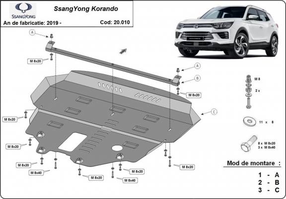 Acél motor, kapcsolószekrény, hűtő védőlemez SsangYong Korando