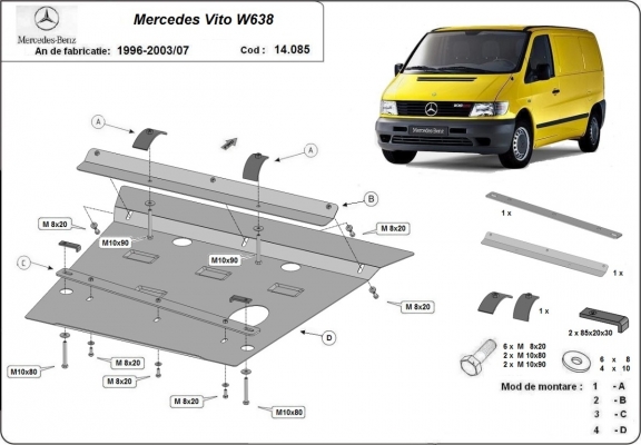 Acél motor, kapcsolószekrény védőlemez Mercedes Vito