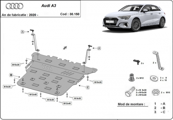 Acél motor, kapcsolószekrény, hűtő védőlemez Audi A3