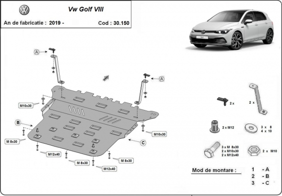 Acél motor, kapcsolószekrény, hűtő védőlemez VW Golf 8