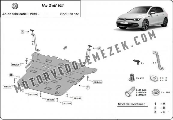 Acél motor, kapcsolószekrény, hütő védőlemez VW Golf 8