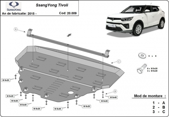 Acél motor, kapcsolószekrény, hűtő védőlemez SsangYong Tivoli