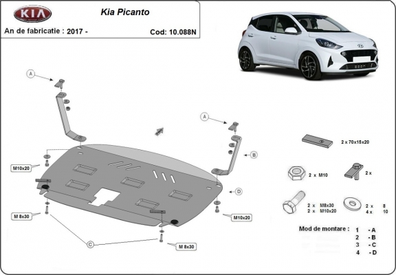 Acél motor, kapcsolószekrény, hűtő védőlemez Kia Picanto