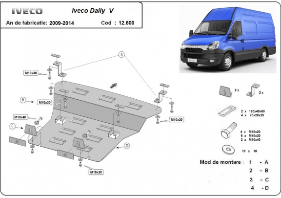 Acél motor, hűtő védőlemez Iveco Daily