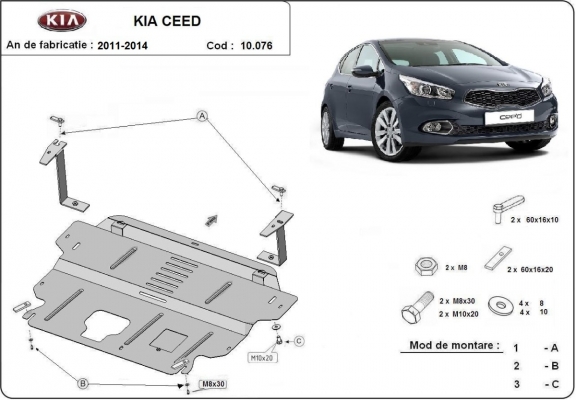 Acél motor, kapcsolószekrény védőlemez Kia Ceed