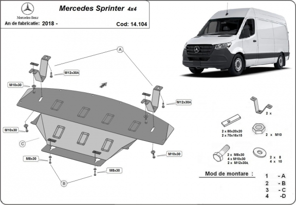 Acél motor, hűtő védőlemez Mercedes Sprinter 4x4